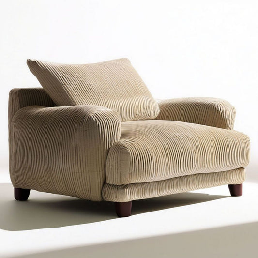 Loungesessel aus Cord in Beige mit dunkelbraunen Füssen, 110 x 92 x 82 cm