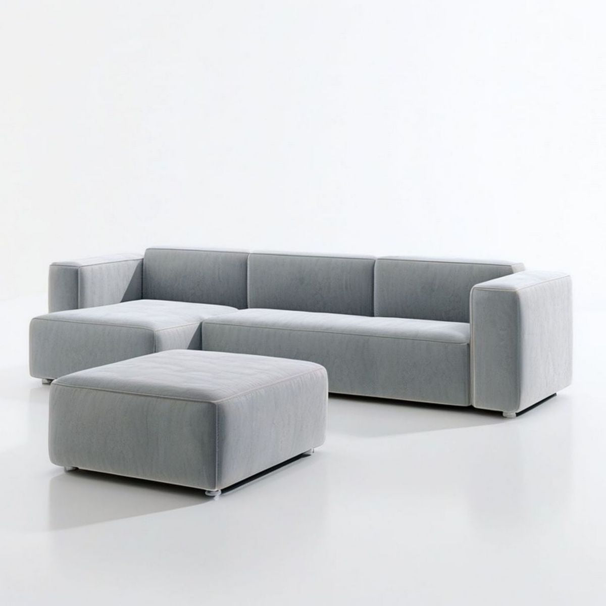 Modulares 4-Sitzer-Ecksofa mit Hocker, Hellgrau, Samt, 280 x 160 x 72 cm