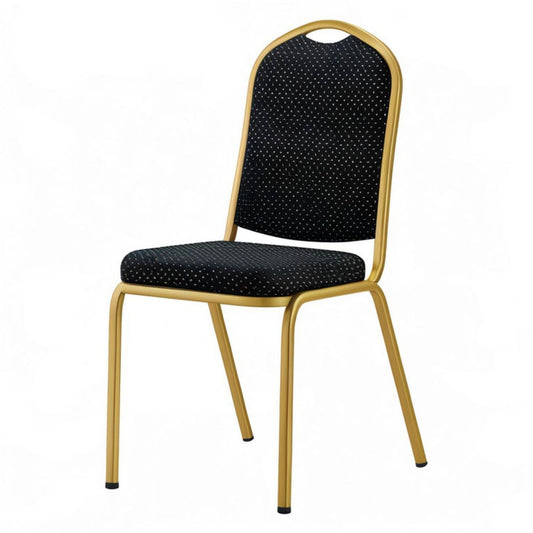 Stapelbarer Bankettstuhl Schwarz/Gold mit weissem Punktmuster, 92 x 44 x 54 cm
