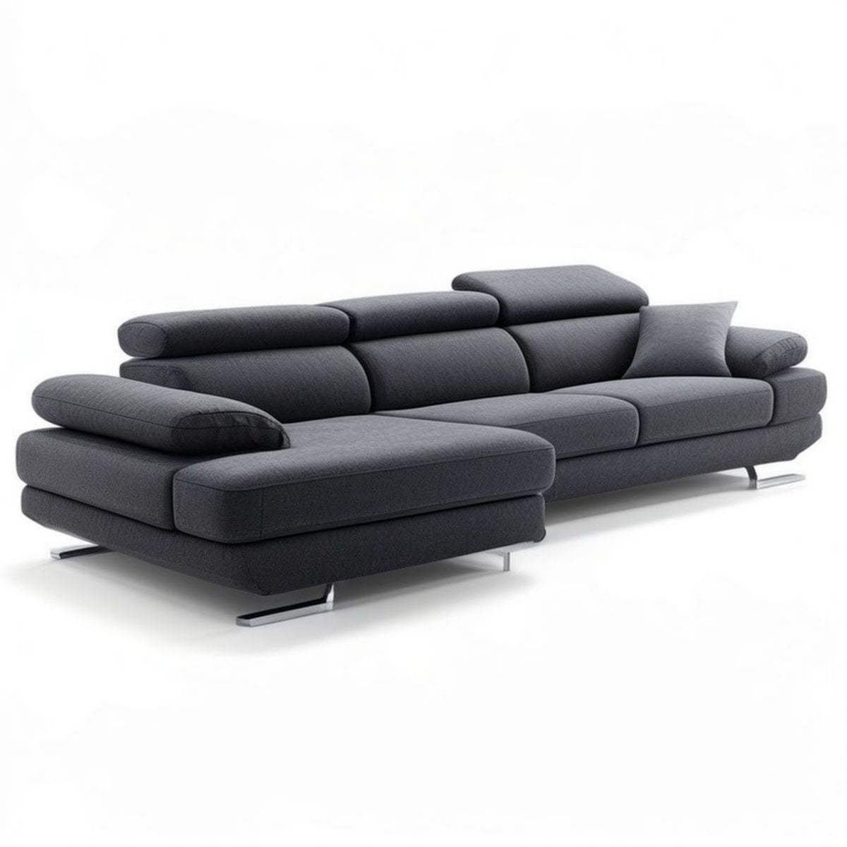 Ecksofa mit linker Ottomane, 300 x 170 x 85 cm, Anthrazit, Polyester und Edelstahlfüsse