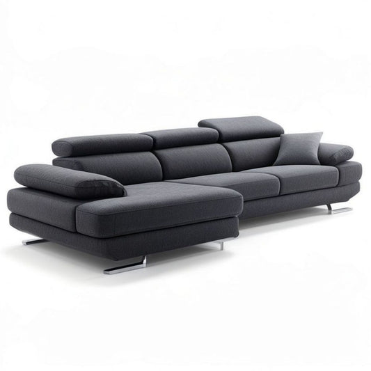 Ecksofa mit linker Ottomane, 300 x 170 x 85 cm, Anthrazit, Polyester und Edelstahlfüsse
