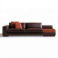 3-Sitzer-Ecksofa mit rechtsseitiger Recamiere, 300 x 95 x 80 cm, Dunkelbraun/Rostorange, PU-Kunstleder