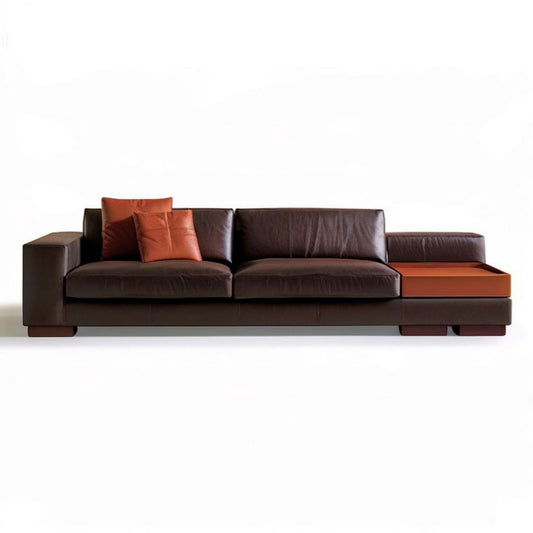 3-Sitzer-Ecksofa mit rechtsseitiger Recamiere, 300 x 95 x 80 cm, Dunkelbraun/Rostorange, PU-Kunstleder