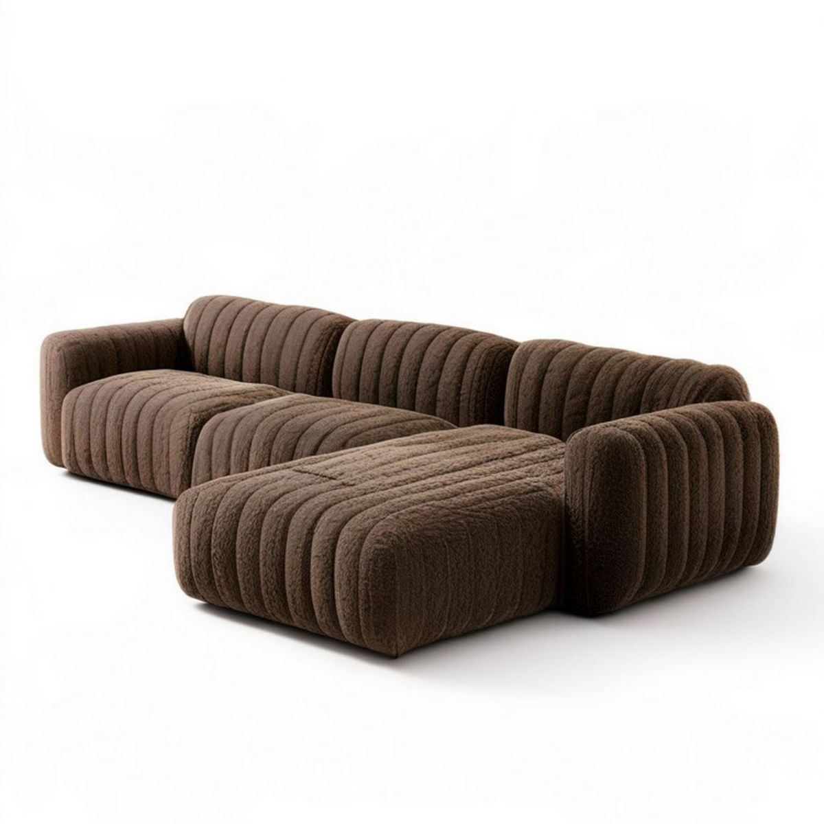 3-Sitzer-Ecksofa in L-Form, Braun, Bouclé-Polyester, 310 × 160 × 70 cm