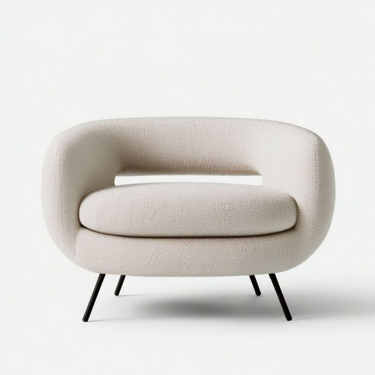 Abgerundeter Bouclé-Loungesessel in Creme/Schwarz, 100 × 83 × 73 cm