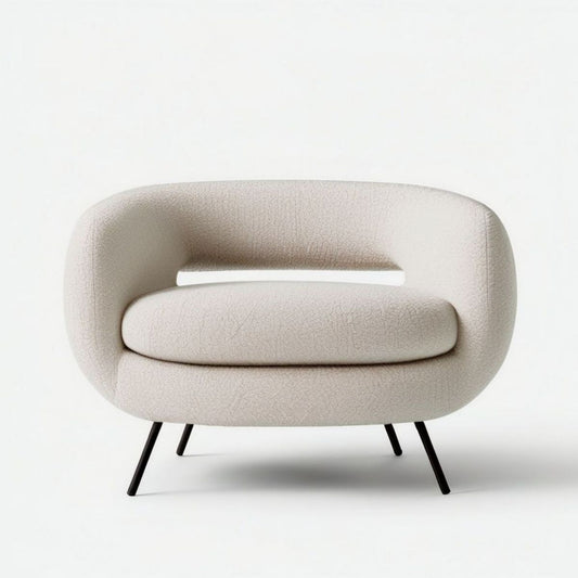 Abgerundeter Bouclé-Loungesessel in Creme/Schwarz, 100 × 83 × 73 cm