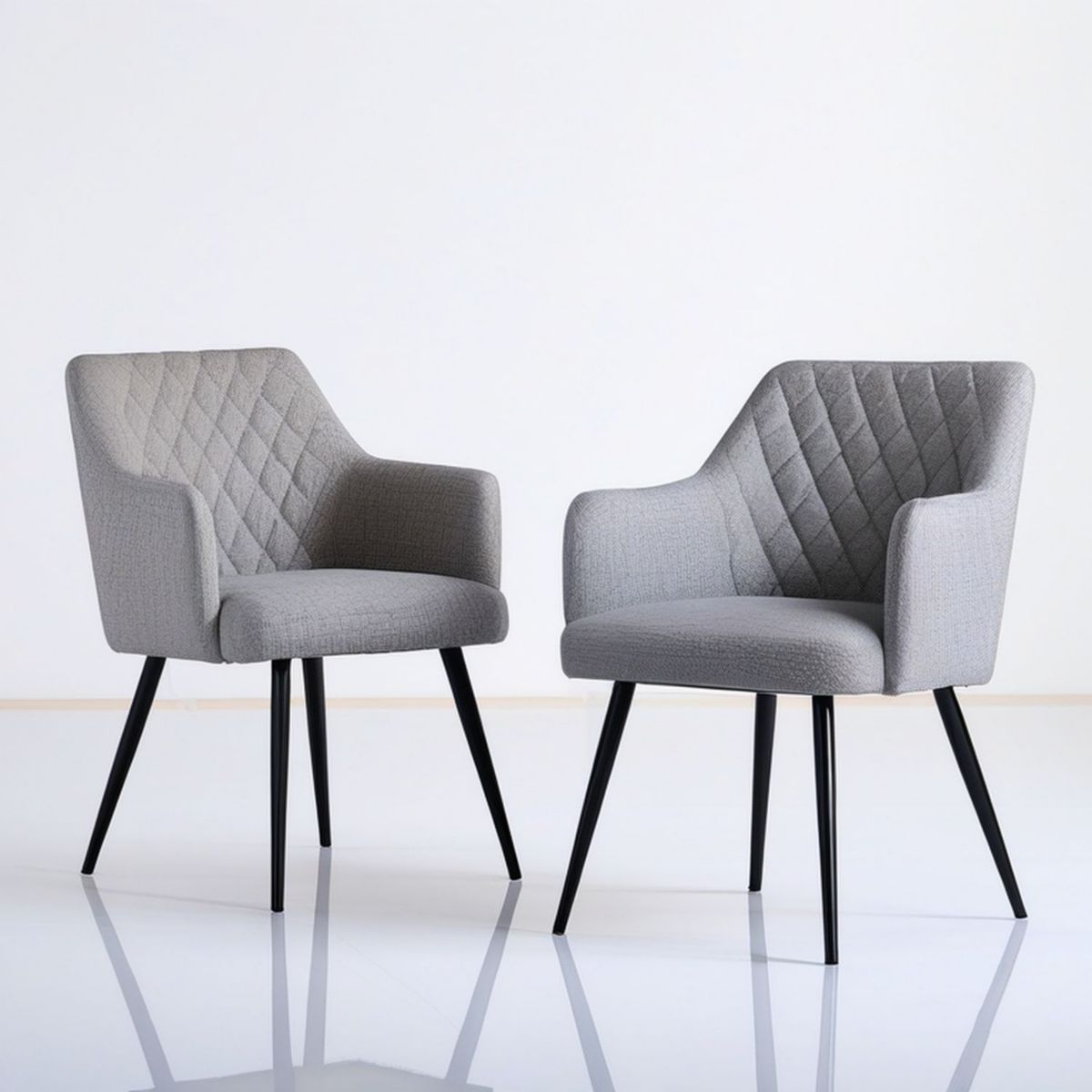 2er-Set Armlehnstühle Grau/Schwarz aus Polyester und Stahl, 58 x 61 x 85 cm