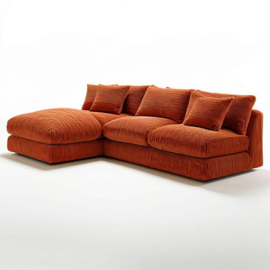 Ecksofa mit linker Chaise longue, 300 x 180 x 75 cm, Terrakotta, Polyester-Cord