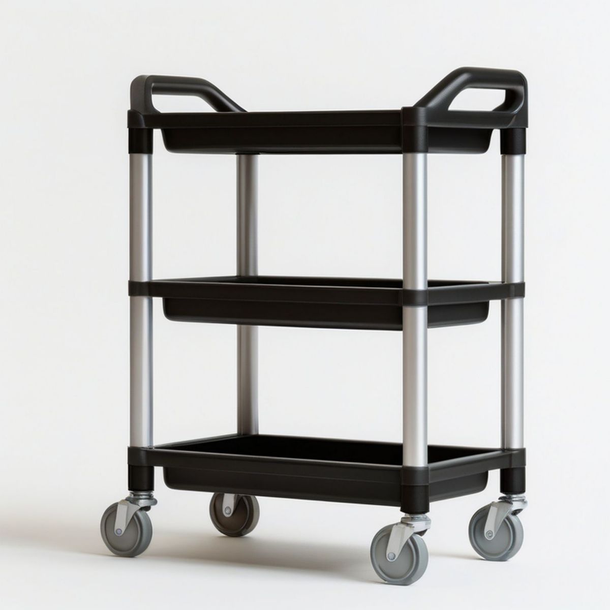 Rollwagen mit 3 Ablagen, 60 x 40 x 90 cm, Schwarz/Silber