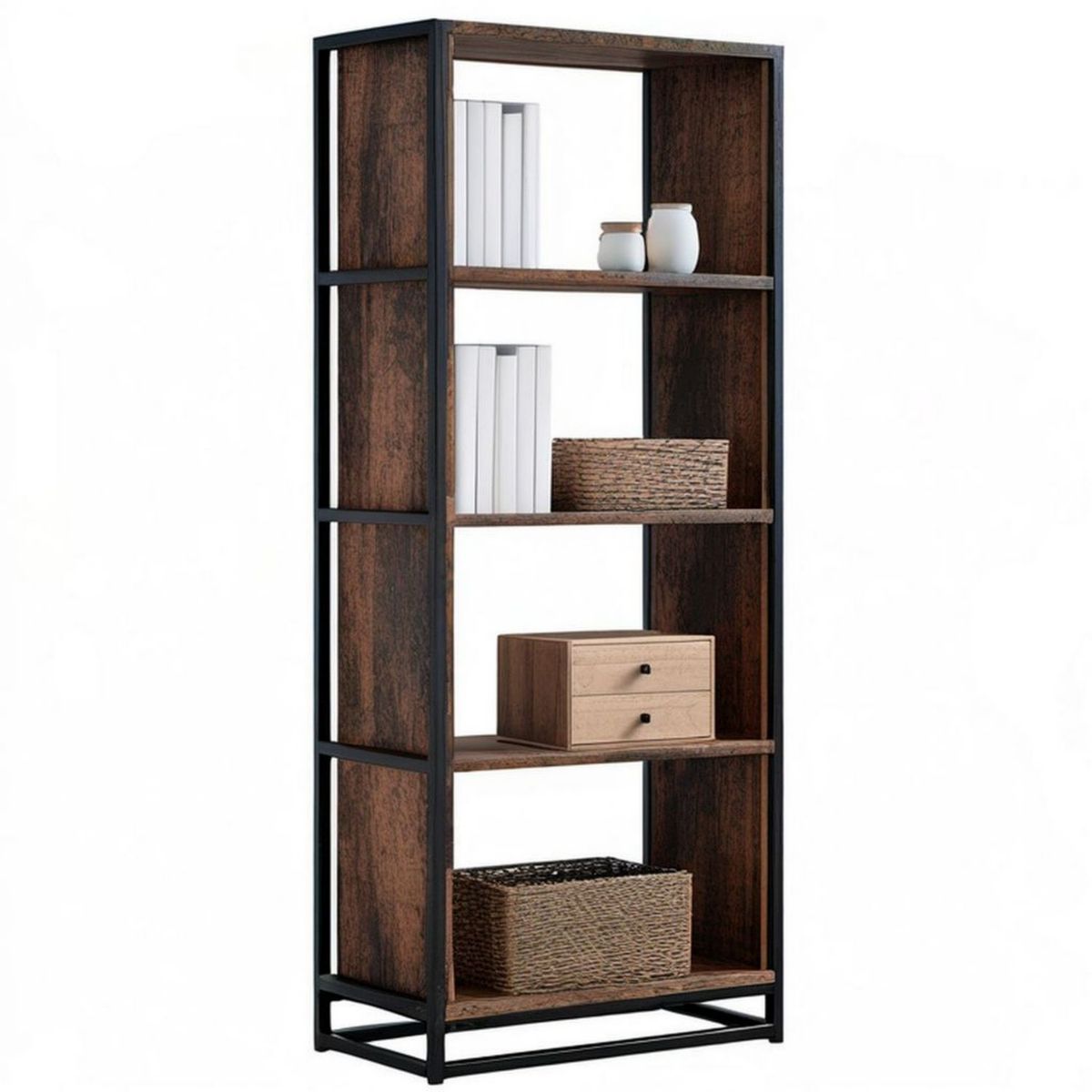 Freistehendes Bücherregal 60 x 30 x 160 cm in Dunkelbraun und Schwarz