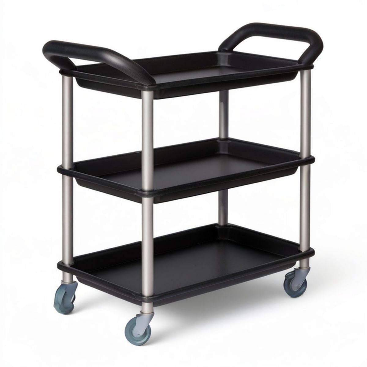 Servierwagen mit 3 Ablagen, Schwarz/Silber, 65 x 40 x 86 cm