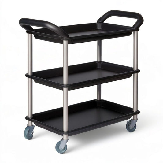 Servierwagen mit 3 Ablagen, Schwarz/Silber, 65 x 40 x 86 cm