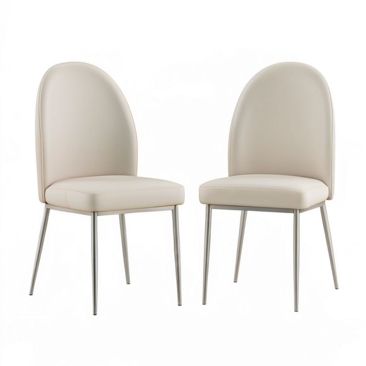 2er-Set Esszimmerstühle Creme/Silber mit PU-Bezug und Stahlbeinen, 45 x 55 x 88 cm